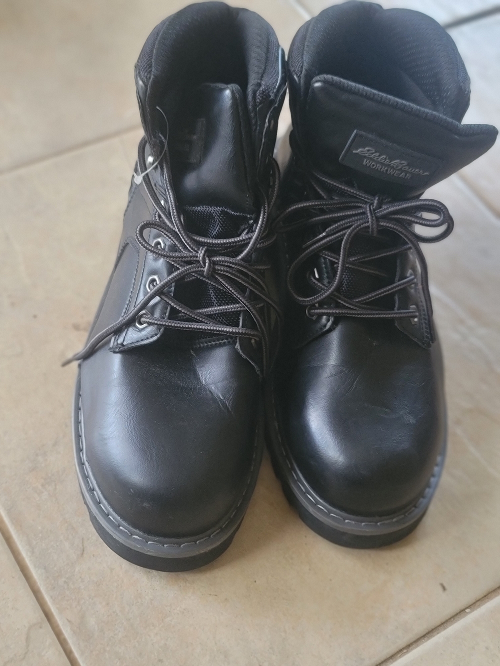 Eddie Bauer Black Lace-Up Work Boots with Padded Collar